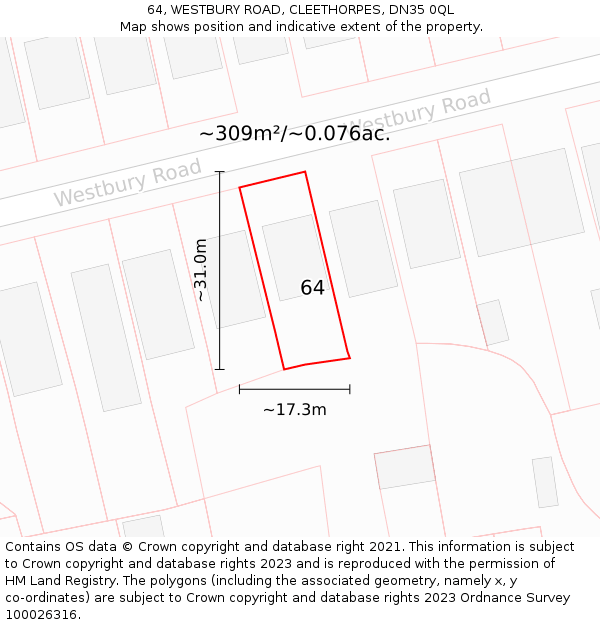 64, WESTBURY ROAD, CLEETHORPES, DN35 0QL: Plot and title map