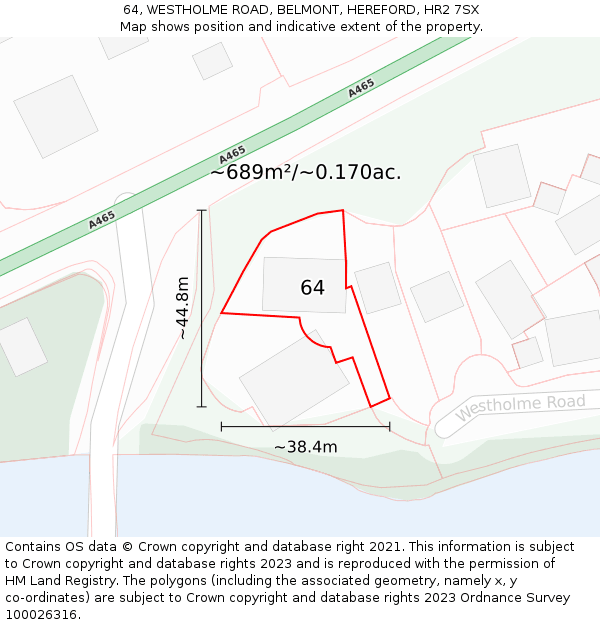 64, WESTHOLME ROAD, BELMONT, HEREFORD, HR2 7SX: Plot and title map