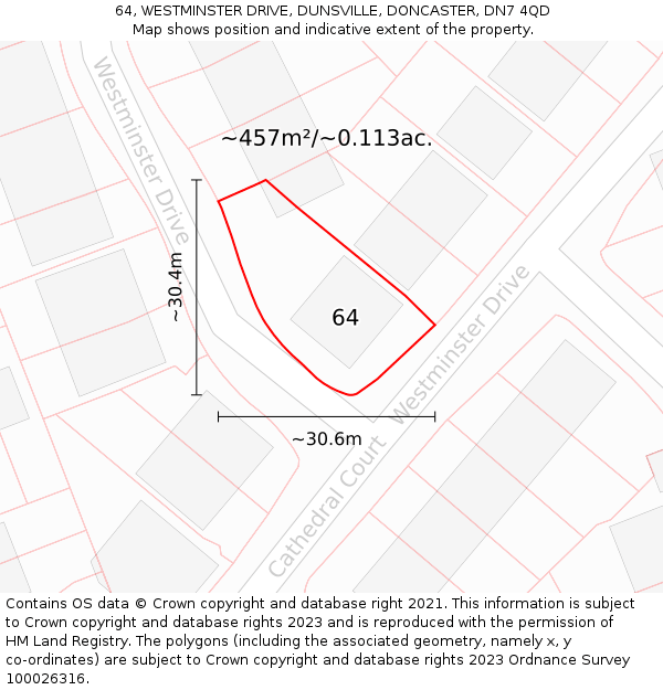 64, WESTMINSTER DRIVE, DUNSVILLE, DONCASTER, DN7 4QD: Plot and title map