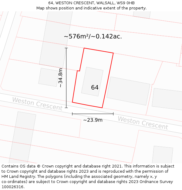 64, WESTON CRESCENT, WALSALL, WS9 0HB: Plot and title map