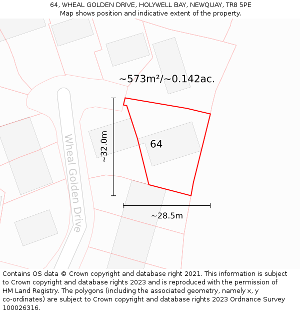 64, WHEAL GOLDEN DRIVE, HOLYWELL BAY, NEWQUAY, TR8 5PE: Plot and title map