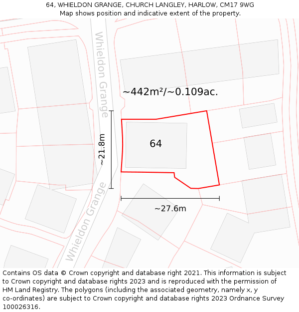 64, WHIELDON GRANGE, CHURCH LANGLEY, HARLOW, CM17 9WG: Plot and title map