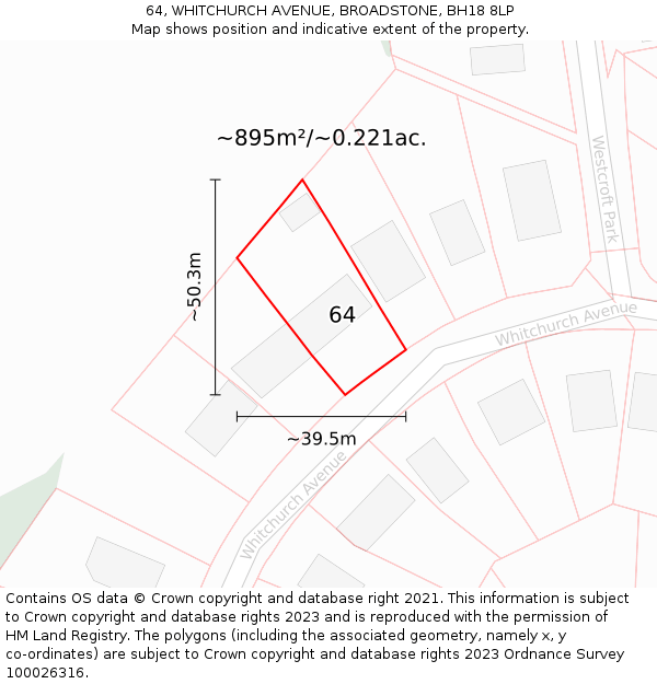 64, WHITCHURCH AVENUE, BROADSTONE, BH18 8LP: Plot and title map