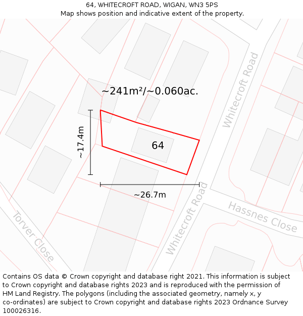 64, WHITECROFT ROAD, WIGAN, WN3 5PS: Plot and title map