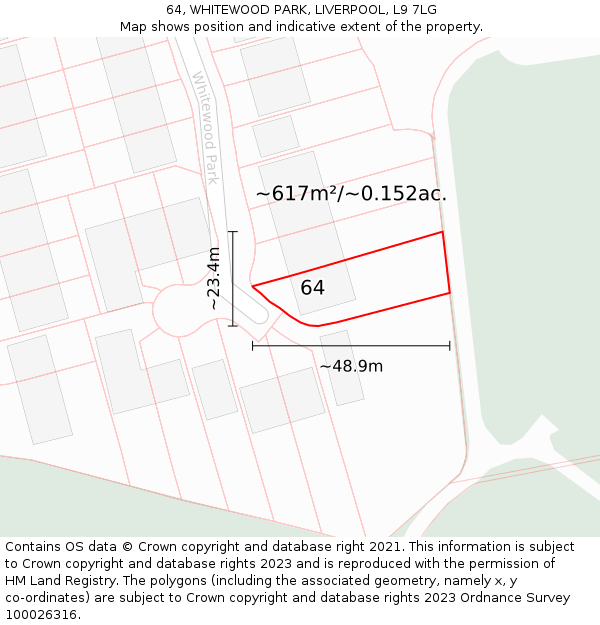 64, WHITEWOOD PARK, LIVERPOOL, L9 7LG: Plot and title map