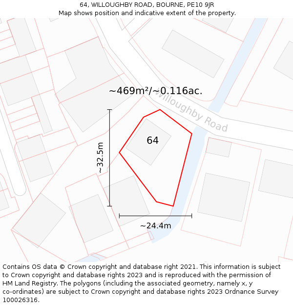 64, WILLOUGHBY ROAD, BOURNE, PE10 9JR: Plot and title map