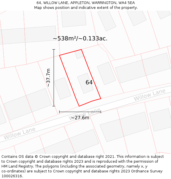 64, WILLOW LANE, APPLETON, WARRINGTON, WA4 5EA: Plot and title map