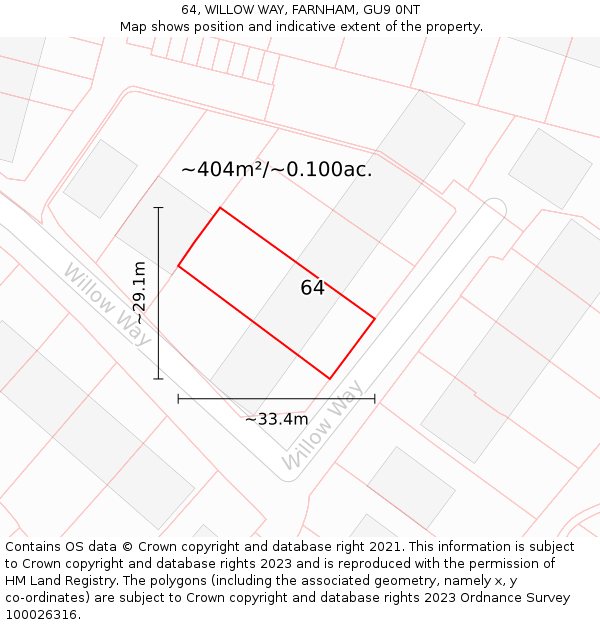 64, WILLOW WAY, FARNHAM, GU9 0NT: Plot and title map