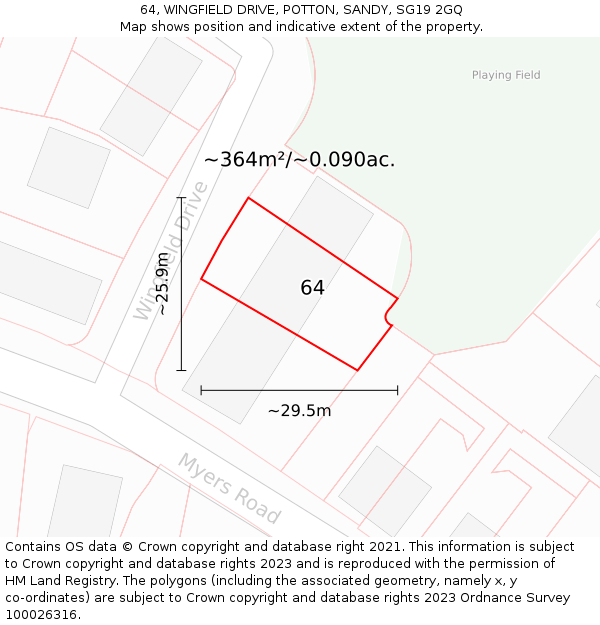 64, WINGFIELD DRIVE, POTTON, SANDY, SG19 2GQ: Plot and title map