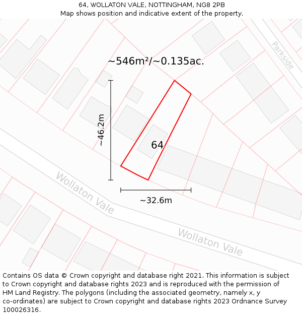 64, WOLLATON VALE, NOTTINGHAM, NG8 2PB: Plot and title map