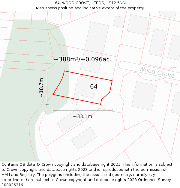 64, WOOD GROVE, LEEDS, LS12 5NN: Plot and title map