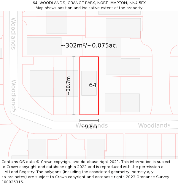 64, WOODLANDS, GRANGE PARK, NORTHAMPTON, NN4 5FX: Plot and title map