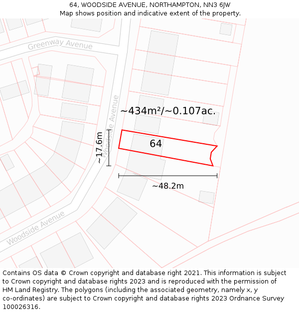 64, WOODSIDE AVENUE, NORTHAMPTON, NN3 6JW: Plot and title map