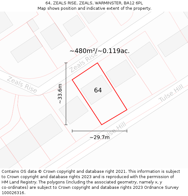 64, ZEALS RISE, ZEALS, WARMINSTER, BA12 6PL: Plot and title map