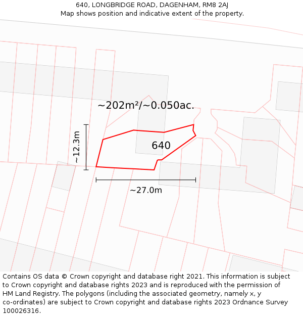 640, LONGBRIDGE ROAD, DAGENHAM, RM8 2AJ: Plot and title map