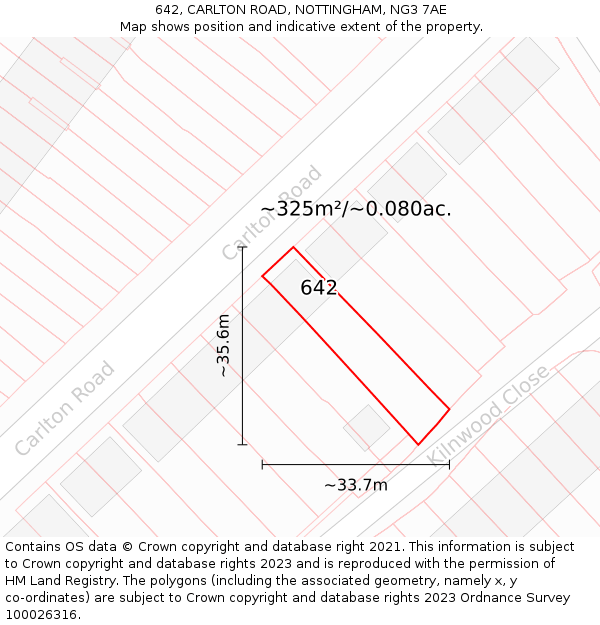 642, CARLTON ROAD, NOTTINGHAM, NG3 7AE: Plot and title map