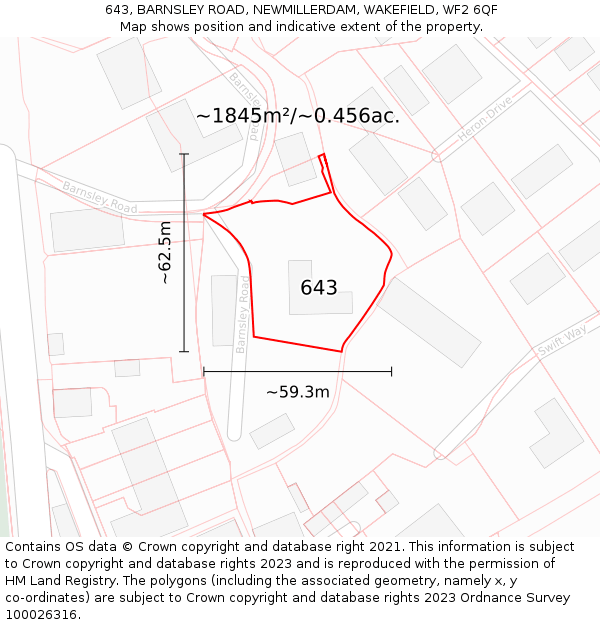 643, BARNSLEY ROAD, NEWMILLERDAM, WAKEFIELD, WF2 6QF: Plot and title map