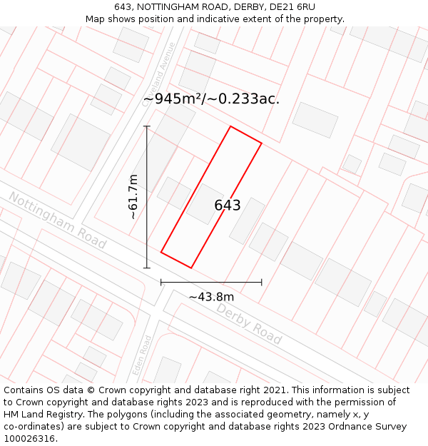 643, NOTTINGHAM ROAD, DERBY, DE21 6RU: Plot and title map