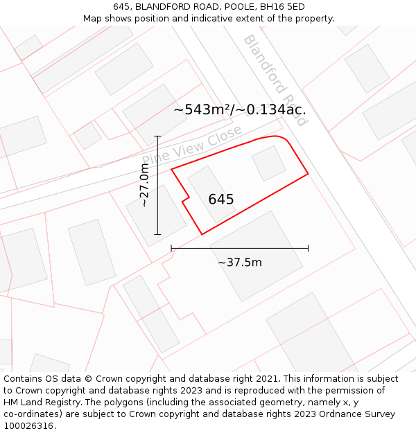 645, BLANDFORD ROAD, POOLE, BH16 5ED: Plot and title map