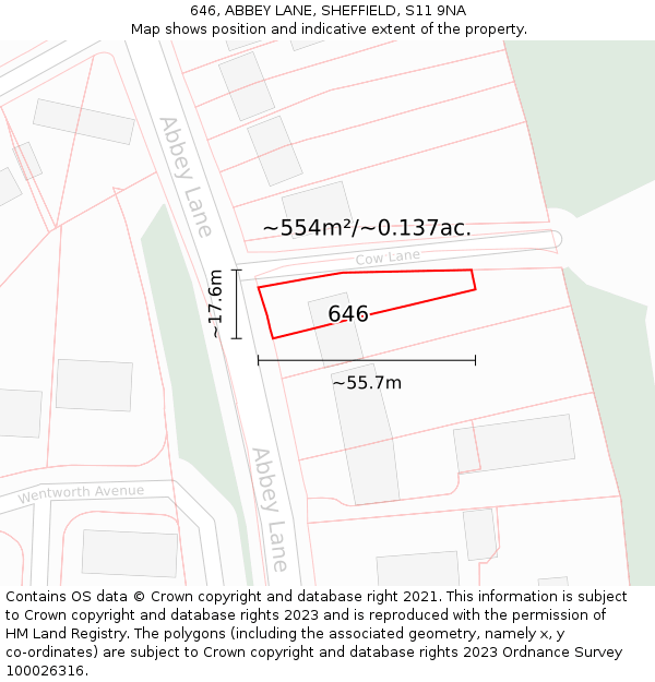 646, ABBEY LANE, SHEFFIELD, S11 9NA: Plot and title map