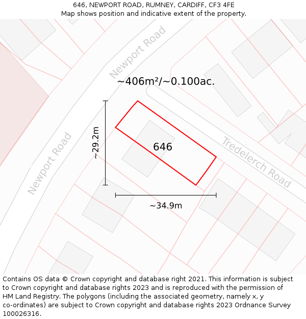 646, NEWPORT ROAD, RUMNEY, CARDIFF, CF3 4FE: Plot and title map