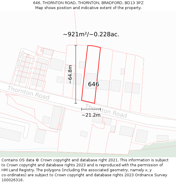 646, THORNTON ROAD, THORNTON, BRADFORD, BD13 3PZ: Plot and title map