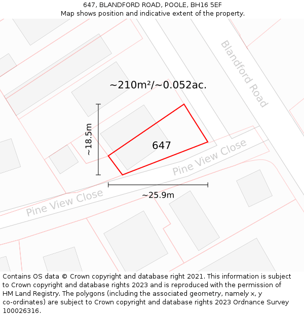 647, BLANDFORD ROAD, POOLE, BH16 5EF: Plot and title map