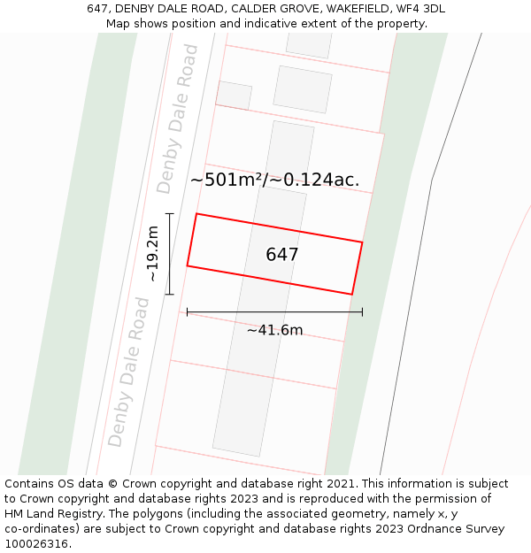 647, DENBY DALE ROAD, CALDER GROVE, WAKEFIELD, WF4 3DL: Plot and title map