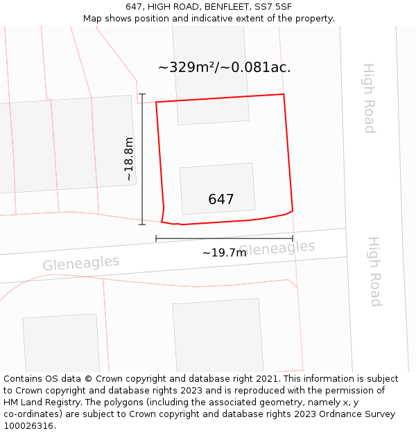 647, HIGH ROAD, BENFLEET, SS7 5SF: Plot and title map