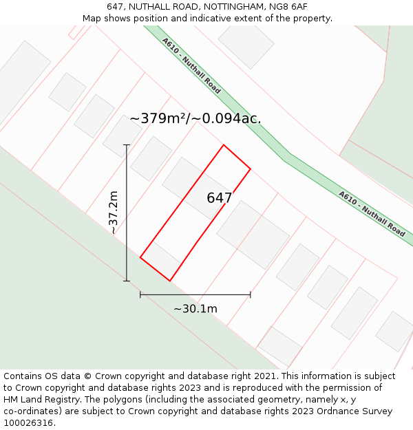 647, NUTHALL ROAD, NOTTINGHAM, NG8 6AF: Plot and title map