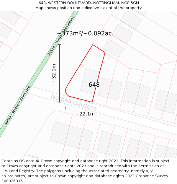 648, WESTERN BOULEVARD, NOTTINGHAM, NG8 5GN: Plot and title map