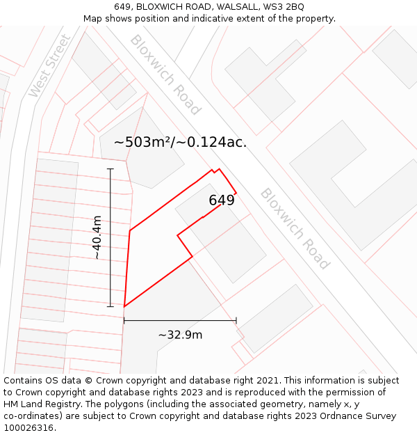 649, BLOXWICH ROAD, WALSALL, WS3 2BQ: Plot and title map