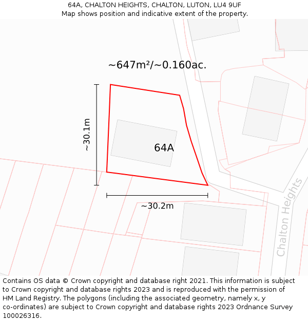 64A, CHALTON HEIGHTS, CHALTON, LUTON, LU4 9UF: Plot and title map