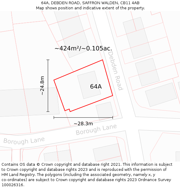 64A, DEBDEN ROAD, SAFFRON WALDEN, CB11 4AB: Plot and title map