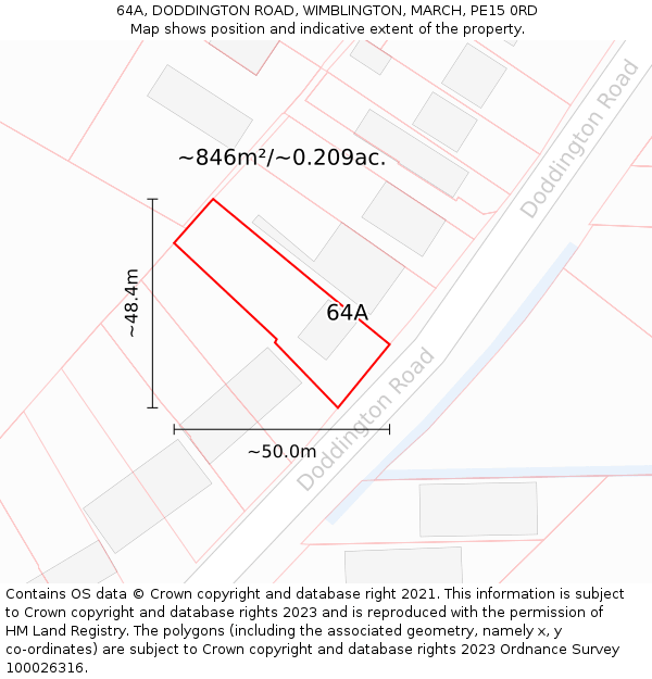 64A, DODDINGTON ROAD, WIMBLINGTON, MARCH, PE15 0RD: Plot and title map