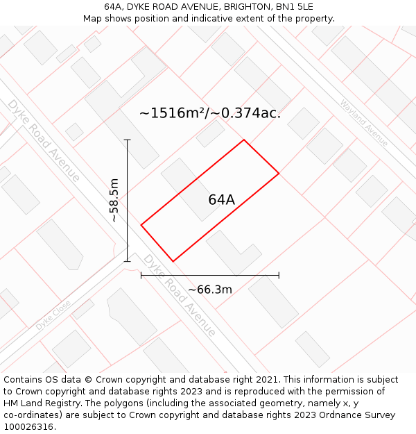 64A, DYKE ROAD AVENUE, BRIGHTON, BN1 5LE: Plot and title map