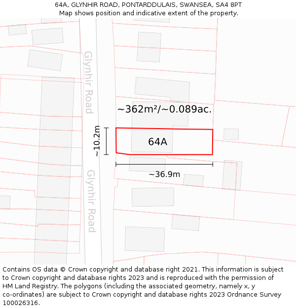 64A, GLYNHIR ROAD, PONTARDDULAIS, SWANSEA, SA4 8PT: Plot and title map