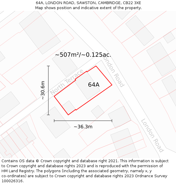 64A, LONDON ROAD, SAWSTON, CAMBRIDGE, CB22 3XE: Plot and title map