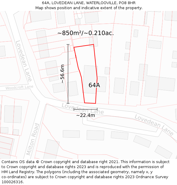 64A, LOVEDEAN LANE, WATERLOOVILLE, PO8 8HR: Plot and title map