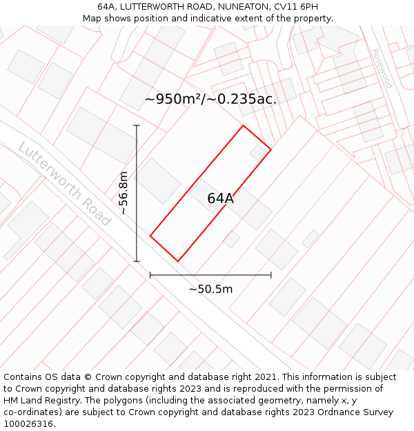 64A, LUTTERWORTH ROAD, NUNEATON, CV11 6PH: Plot and title map