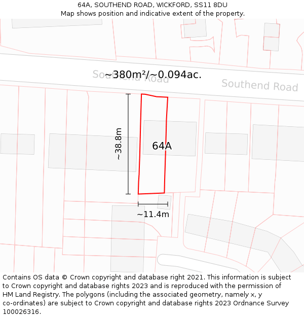 64A, SOUTHEND ROAD, WICKFORD, SS11 8DU: Plot and title map