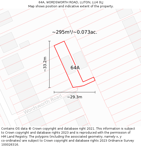 64A, WORDSWORTH ROAD, LUTON, LU4 0LJ: Plot and title map