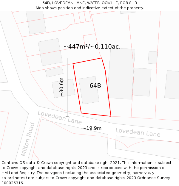 64B, LOVEDEAN LANE, WATERLOOVILLE, PO8 8HR: Plot and title map