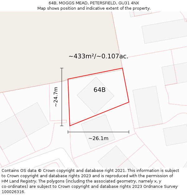 64B, MOGGS MEAD, PETERSFIELD, GU31 4NX: Plot and title map