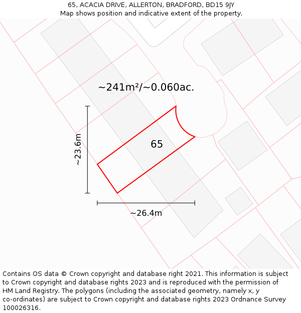 65, ACACIA DRIVE, ALLERTON, BRADFORD, BD15 9JY: Plot and title map