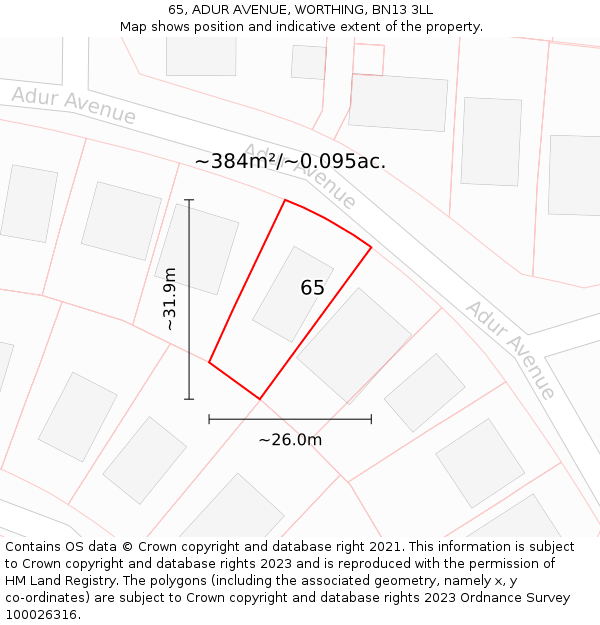 65, ADUR AVENUE, WORTHING, BN13 3LL: Plot and title map