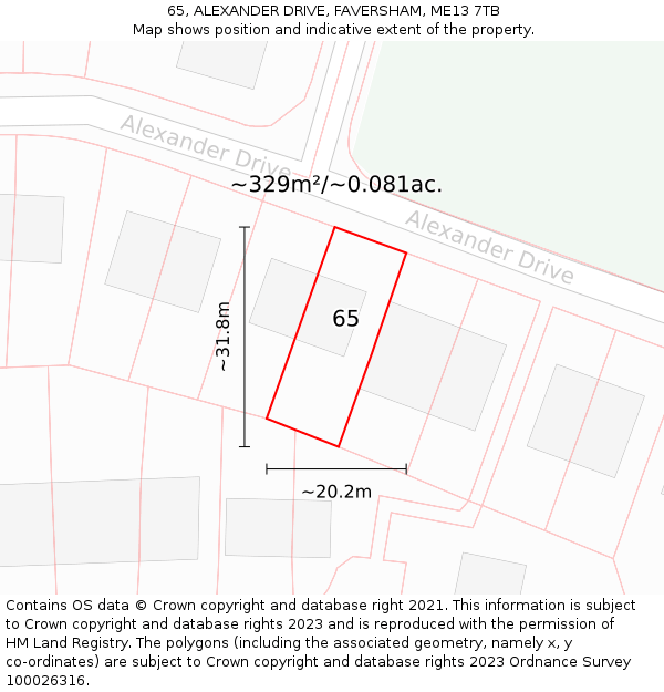 65, ALEXANDER DRIVE, FAVERSHAM, ME13 7TB: Plot and title map