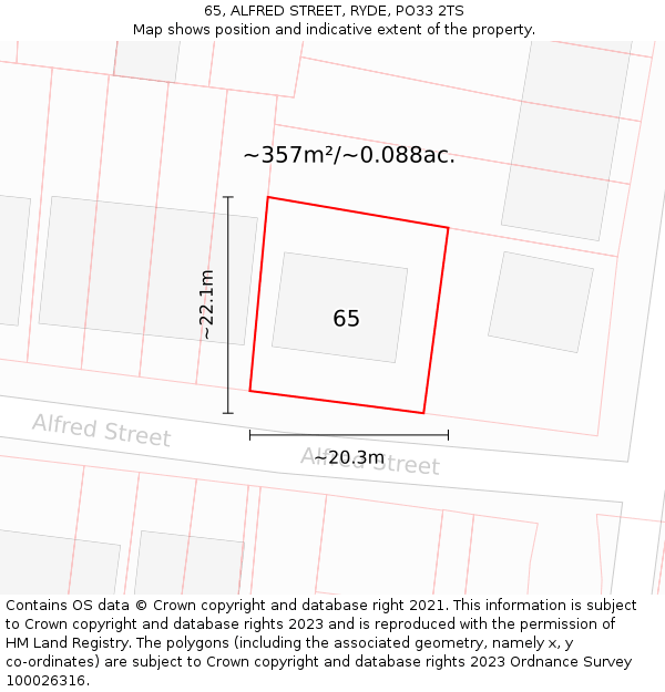 65, ALFRED STREET, RYDE, PO33 2TS: Plot and title map