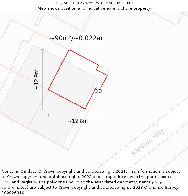 65, ALLECTUS WAY, WITHAM, CM8 1NZ: Plot and title map