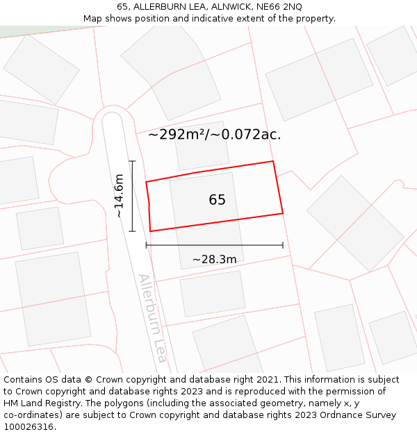 65, ALLERBURN LEA, ALNWICK, NE66 2NQ: Plot and title map